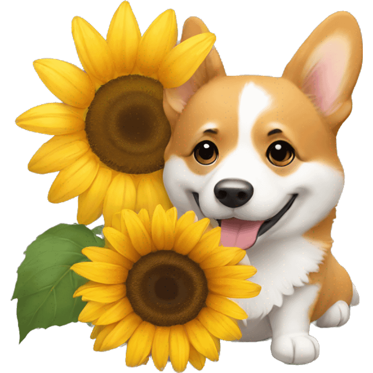 corgi hugs a sunflower emoji