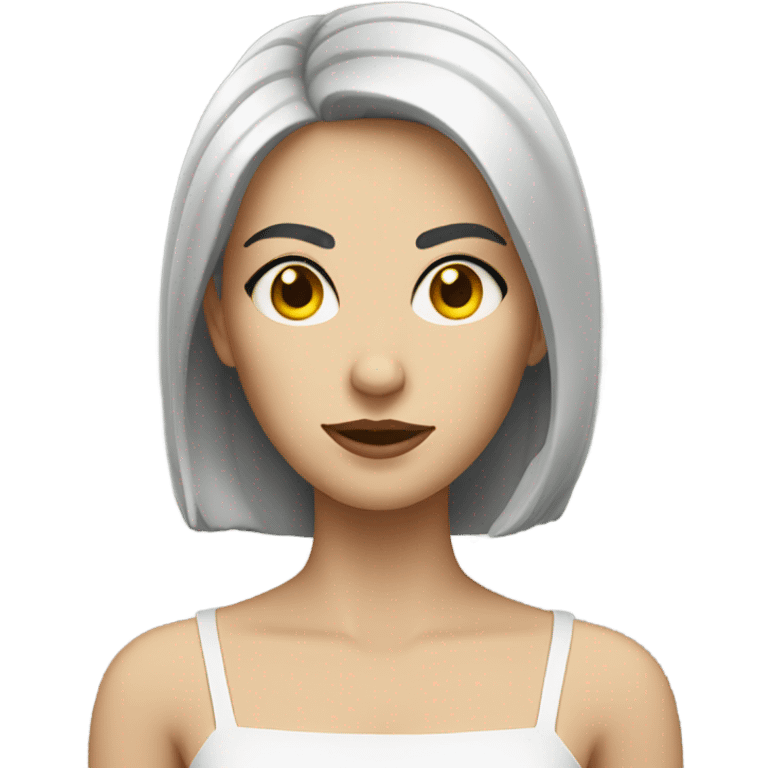 a white woman with yellow eyes and short black hair emoji