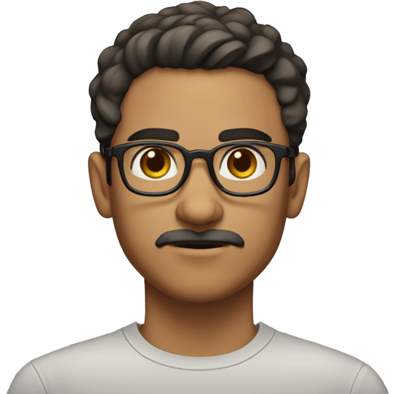 A young man with light skin, short dark hair that looks slightly damp, and a trimmed mustache with stubble. He has round, black-rimmed glasses framing his focused eyes. His dark eyebrows are defined, giving him a serious and concentrated expression. emoji