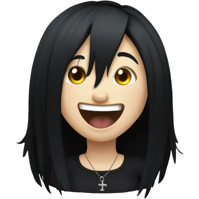 Goth girl with black hair laughing hard  emoji