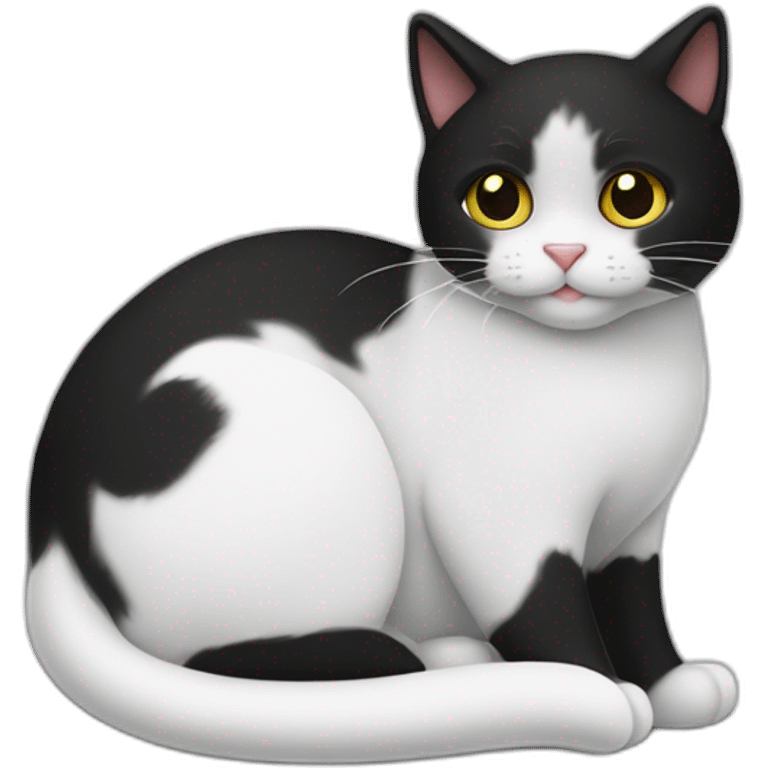 Gato blanco con negro con un corazón en la nariz, pero de color negro el corazón  emoji