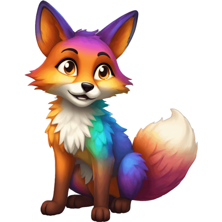 Colorful gradient-shiny-sparkle-fox anthropomorphic furry fursona full body emoji