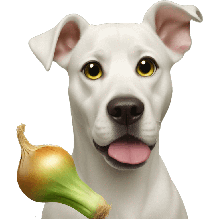 dog eating onion dressed as shrek emoji