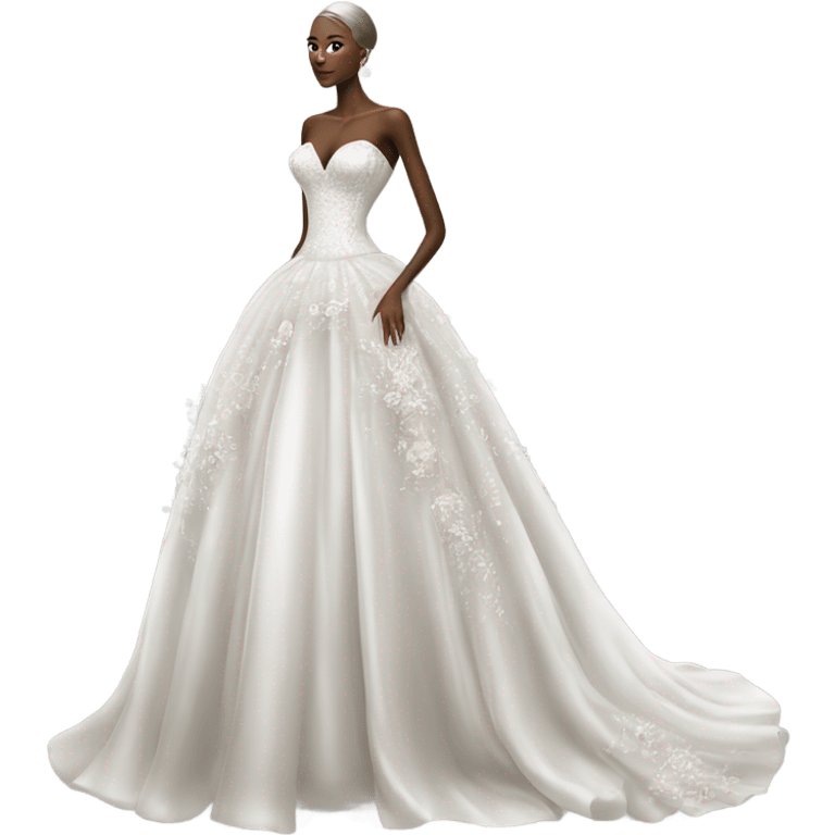 Hyper Realistic detailed high fashion Wedding dress displays emoji