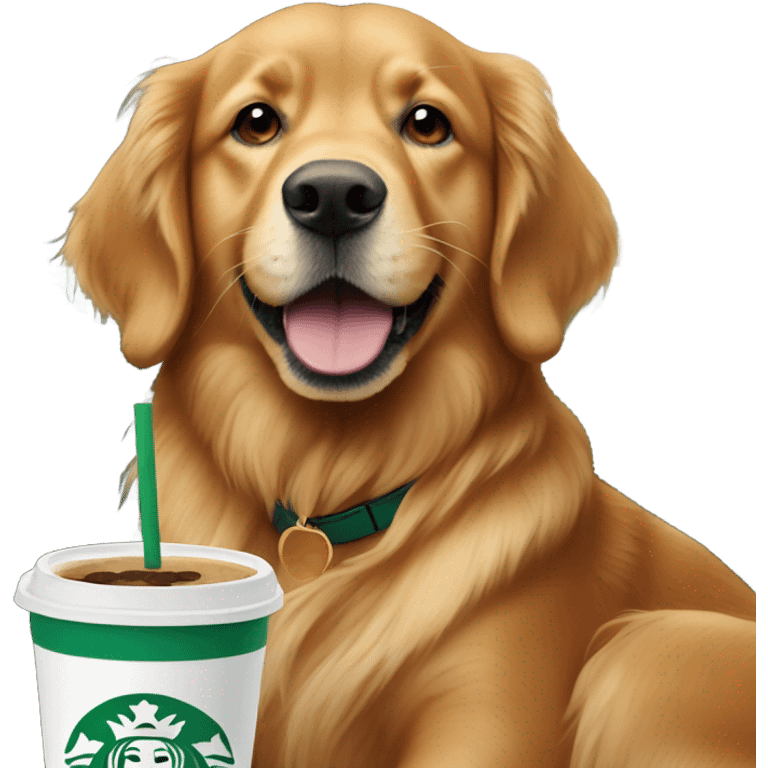 Red Golden retriever with starbucks emoji