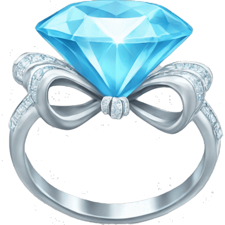 Silver diamond ring with a bow in light blue emoji