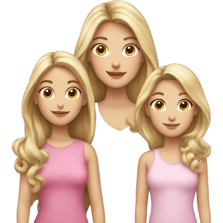 Mom with dark blond hair with a daughter with dark blonde hair and a younger daughter with light blonde hair emoji