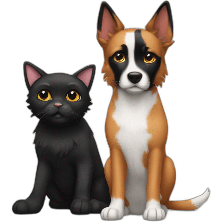 black dog next to a calico cat emoji