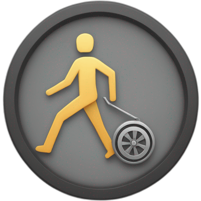 A person walking and pushing a coinas it will be a wheel, the coin contains a letter v inside emoji