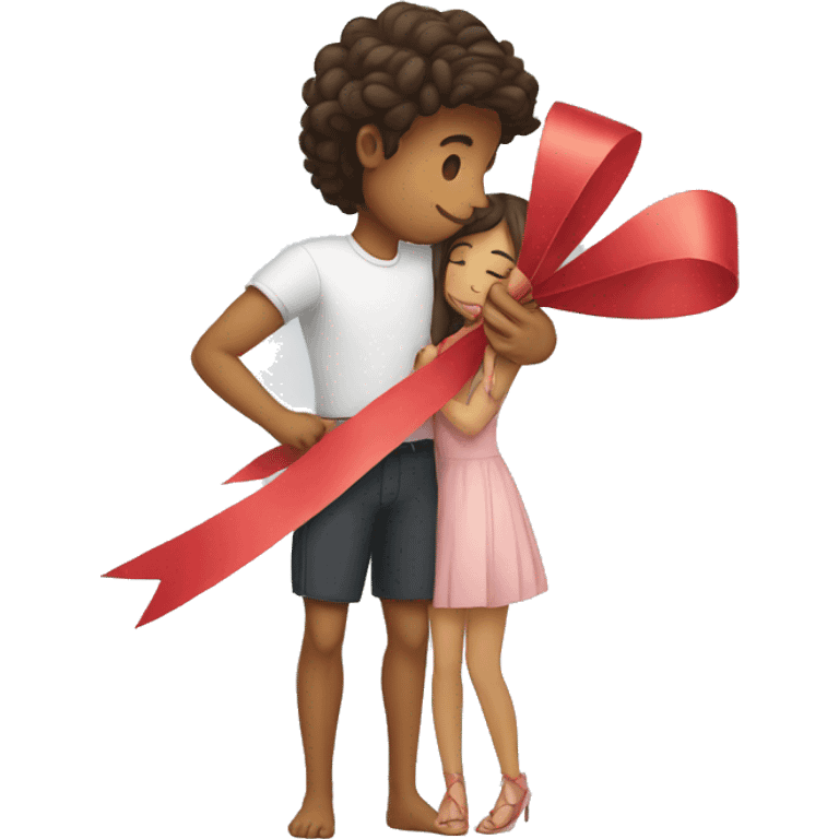 A man tying ribbon on his girl emoji