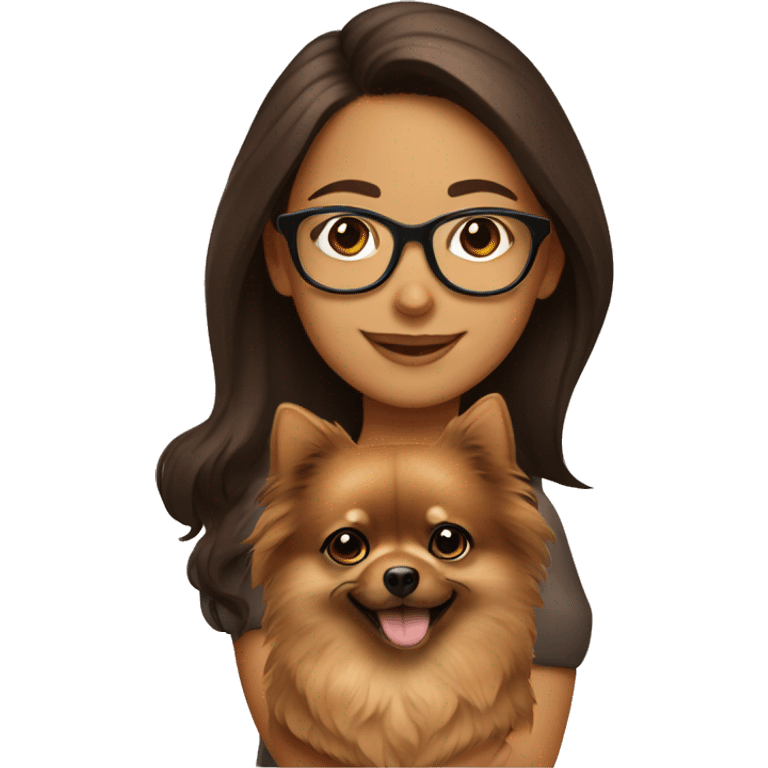 Hispanic Brown haired girl with glasses holding brown Pomeranian  emoji