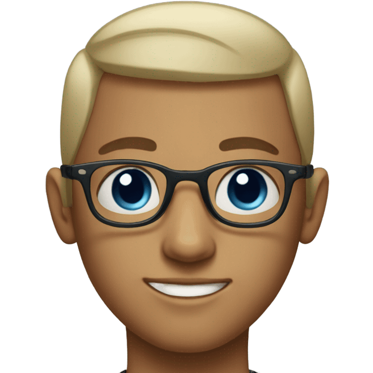 portrait of a boy with glasses blue eyes and a buzz cut emoji