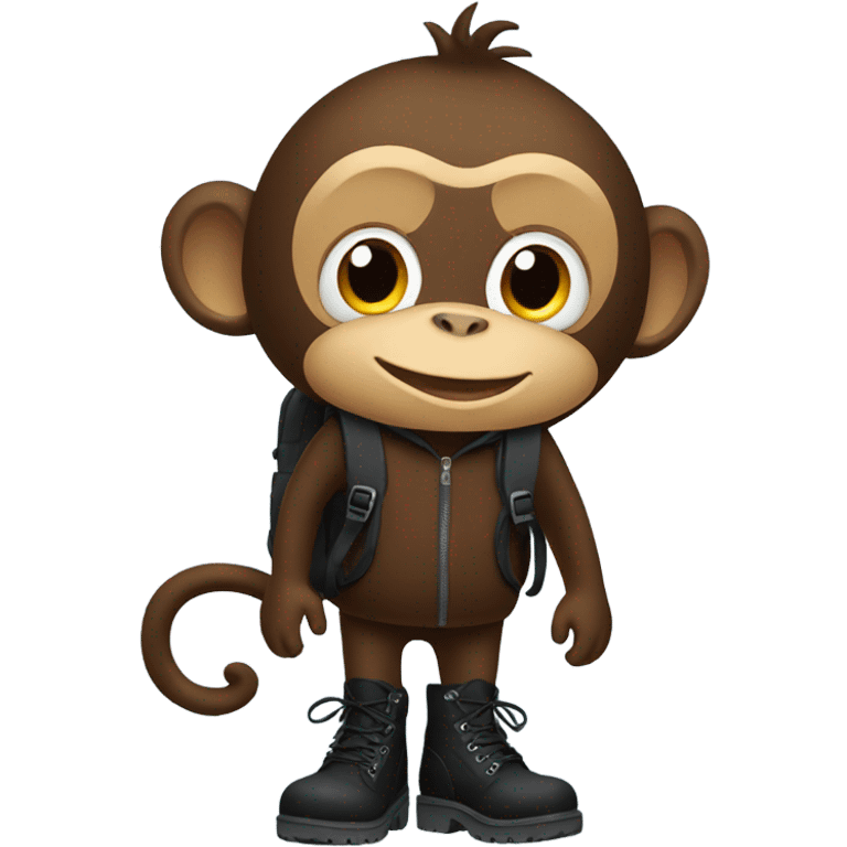 Monkey wearing black winter boots and a black backpack emoji