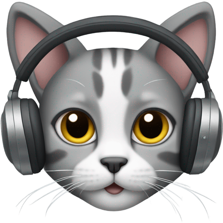 A cat with grey and dark grey hair wearing headphones emoji