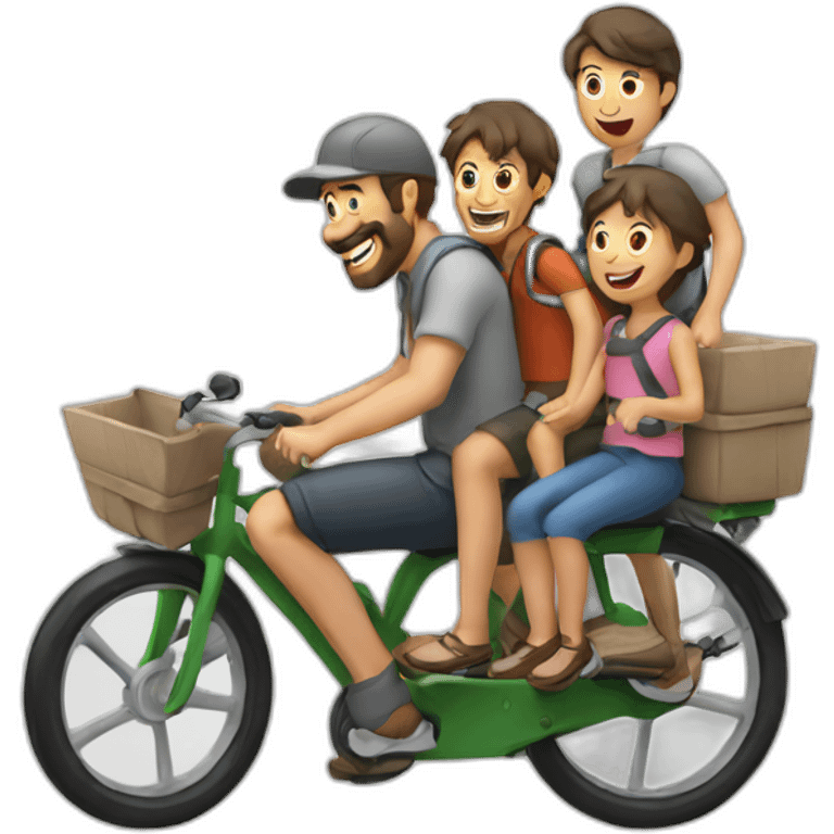 Dad and 3 kids riding a cargo bike emoji