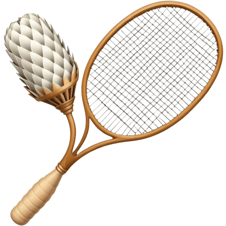 A shuttlecock and a racket. The shuttlecock is depicted with its distinctive cone shape and feathers at the bottom, while the racket has an oval or rounded frame with strings crisscrossing it.  emoji