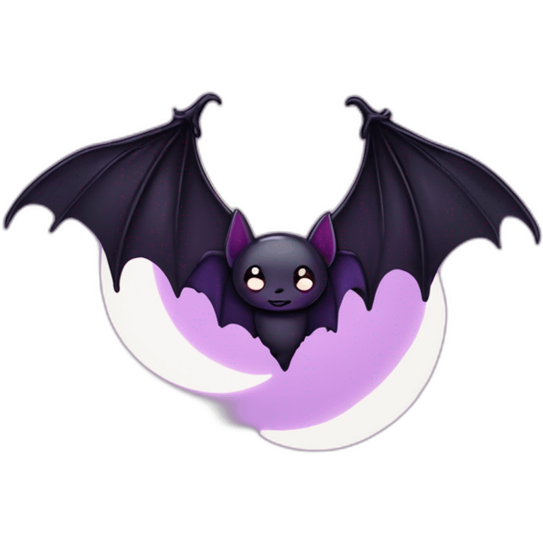 purple black vampire bat wings flying in front of large dripping crescent moon emoji