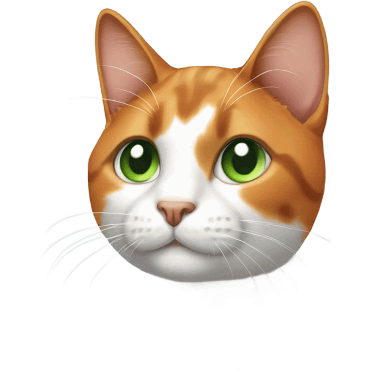 Calico cat with one orange ear and one half orange half white ear and green eyes emoji