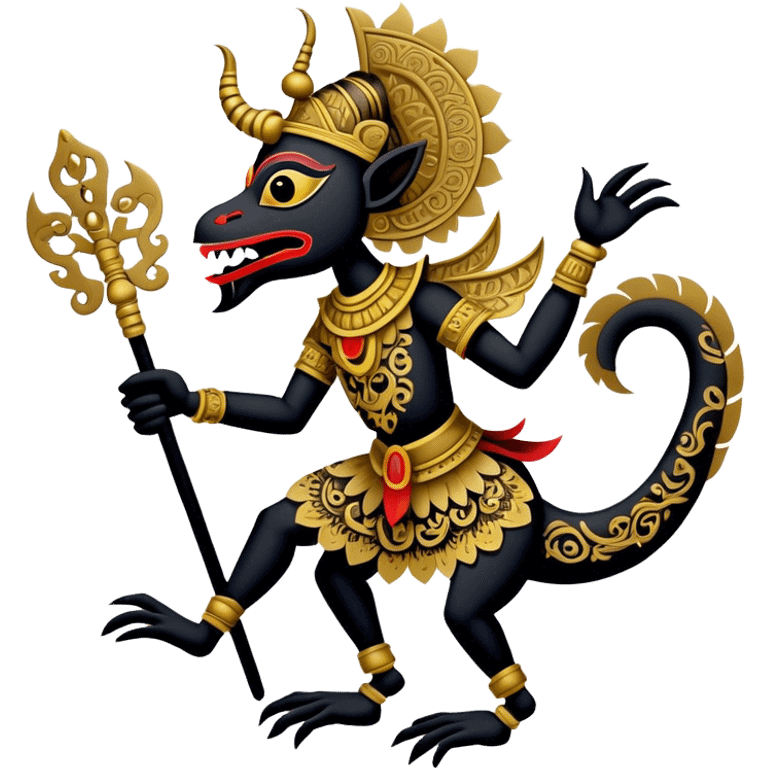 Wayang – Cinematic Realistic Wayang, depicted as intricately carved traditional Indonesian shadow puppets with expressive features and vibrant cultural motifs, set against a dark, dramatic backdrop with subtle glowing highlights that evoke the mystical art of shadow play. emoji