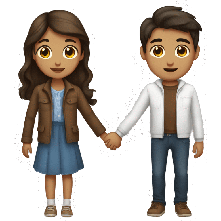 Brunette girl with brown eyes  and boy with brown eyes holding hands  emoji