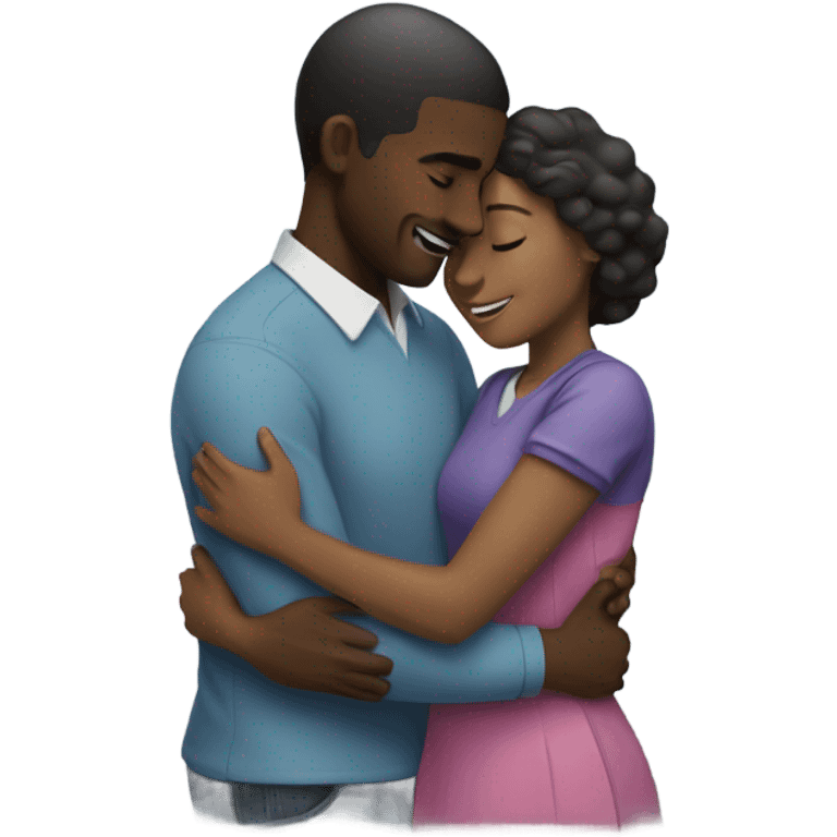 Black man and woman hugging each other  emoji