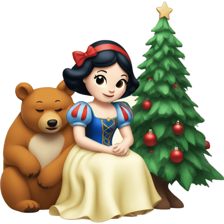 Disney Snow White sitting with fox and bear with a Christmas tree emoji