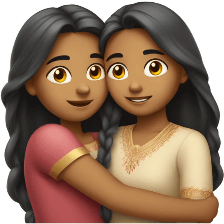 Birthday hug friend long hair fair skin girls Indian emoji