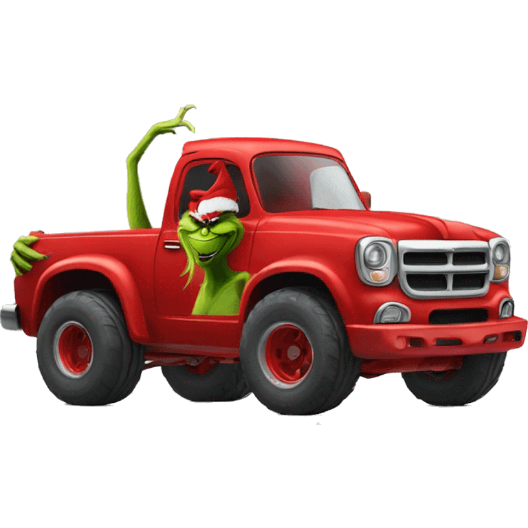 The grinch driving a red monster truck  emoji