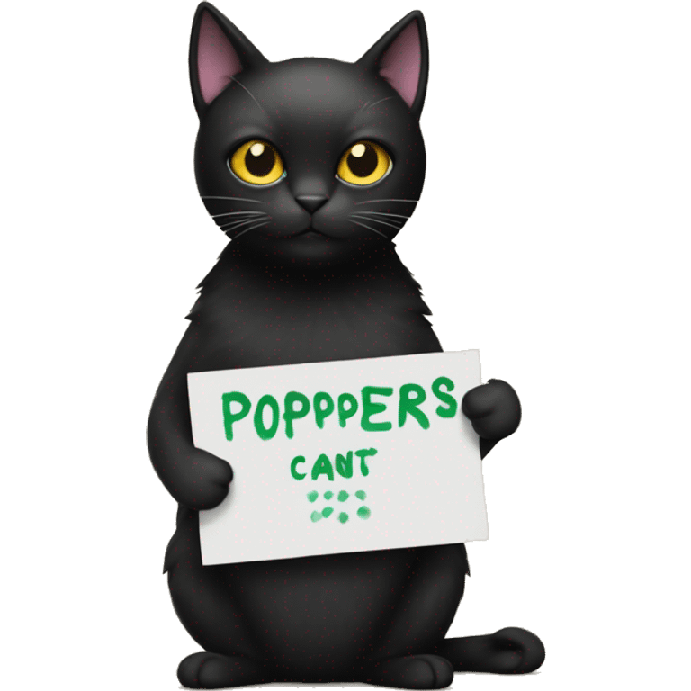 Black cat holding sign that reads poppers  emoji