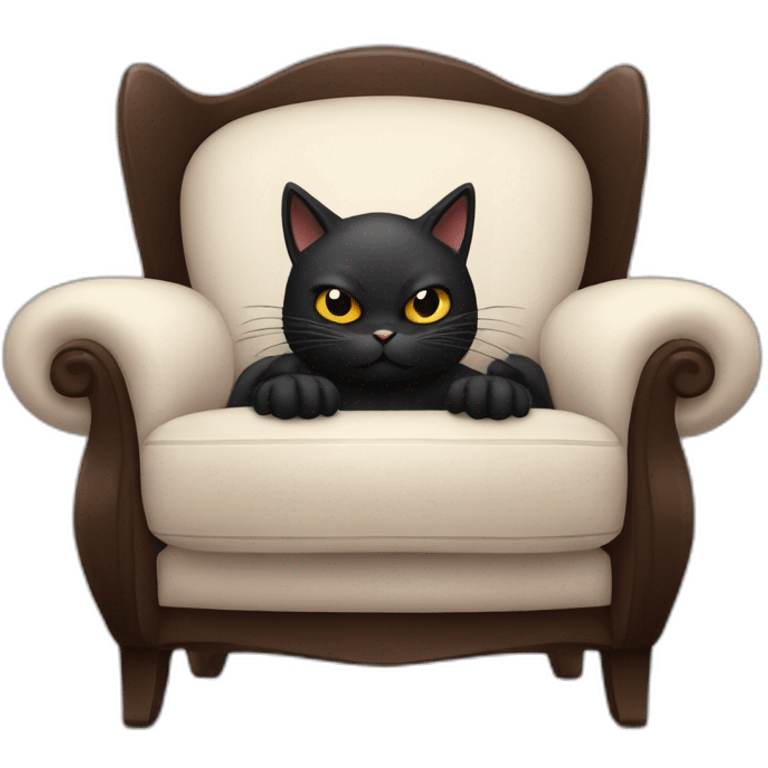 Enraged Black cat sitting comfy in a armchair looking at us emoji