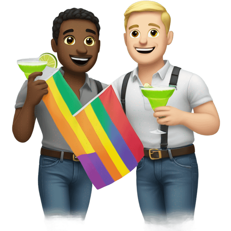 Gay white men drinking margaritas with a pride flag emoji