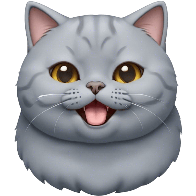 Cinematic Cute Grey British Shorthair Cat Portrait Emoji, Head tilted playfully and yawning, round and plump body with sleek soft grey fur and subtle blue undertones, Simplified yet adorable features, highly detailed, glowing with a warm, friendly glow, high shine, curious yet calm, stylized with a touch of whimsy, bright and endearing, soft glowing outline, capturing the essence of a mischievous yet loving and lazy kitty, so cute it feels like it could stretch out of the screen and cuddle! emoji