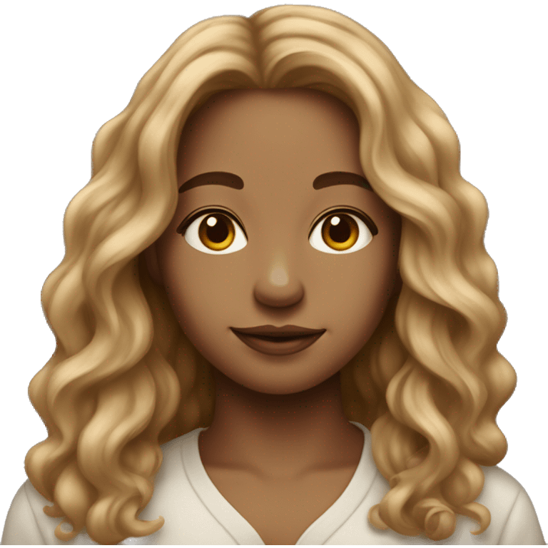 Artist with long wavy brown hair light skin tone painting emoji