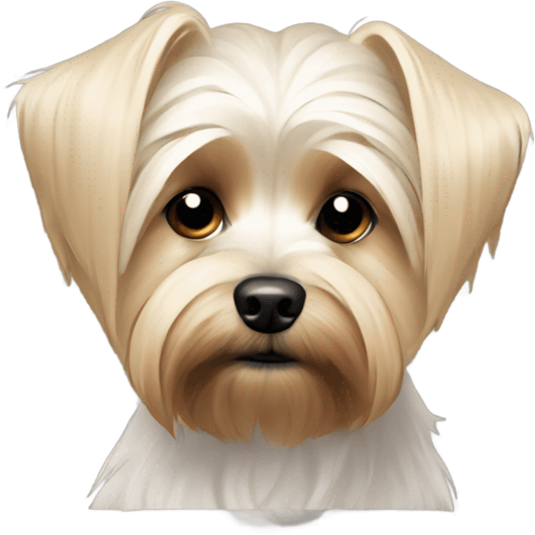 focused blonde Maltese/Yorkie dog in solitude with short hair emoji