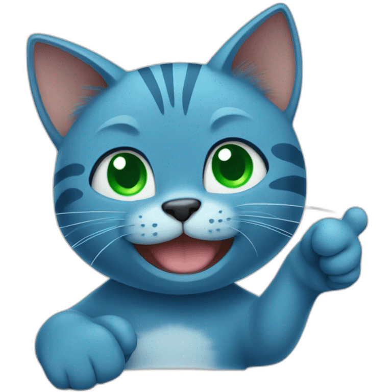 blue cat with green eyes thumbs up emoji