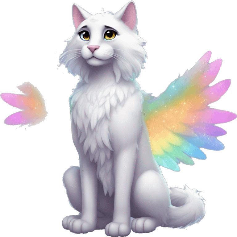 Furry, sparkle, iridescent, colorful, pastel, edgy, cool, fantasy beautiful, divine, godly, angelic, animal, anthro, full body, fursona, feline emoji