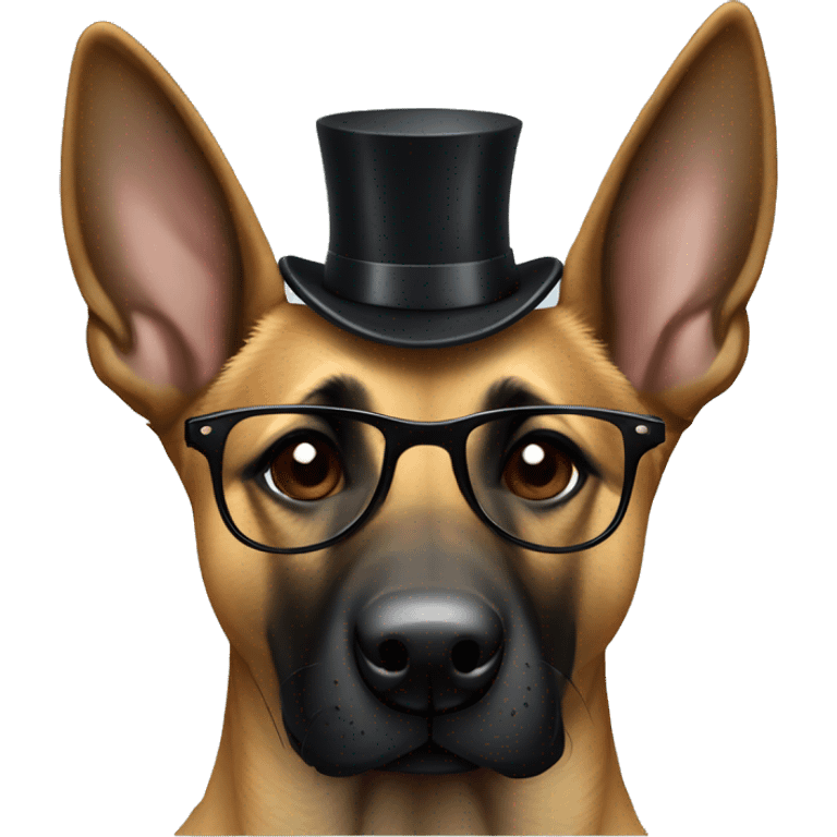 belgian malinois wearing top hat and glasses emoji