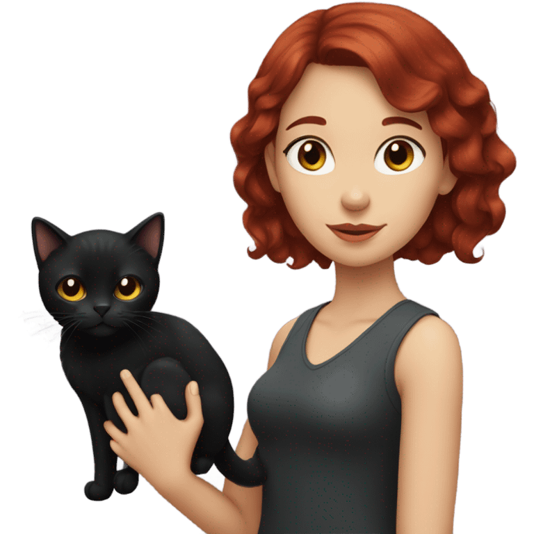 black cat being held by girl with dark red hair emoji