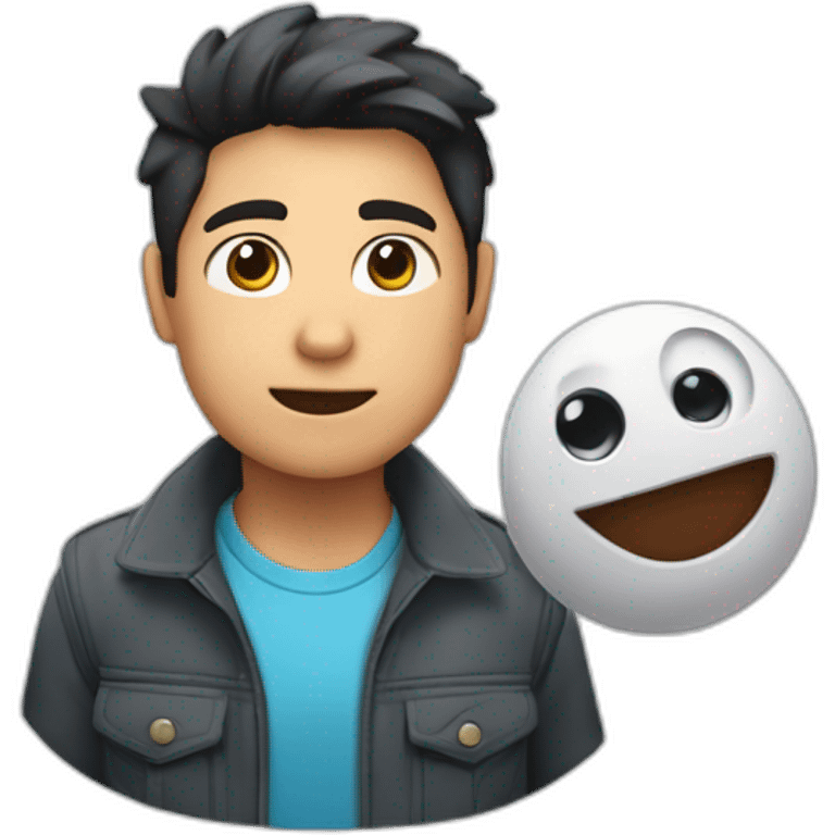 joven gordito con cámara y un fantasma emoji