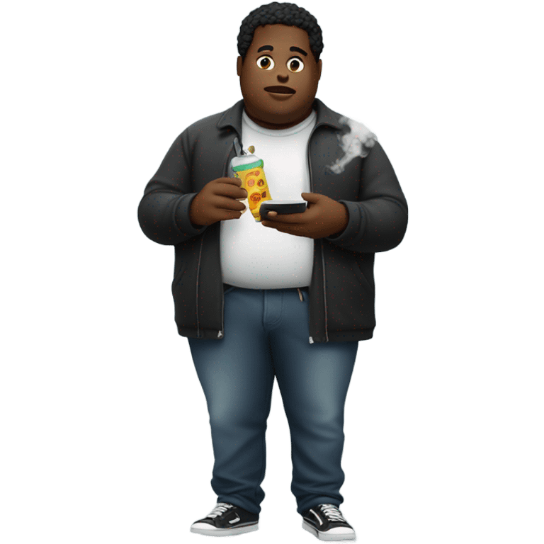 Fat Black guy smoking a vape and eating emoji