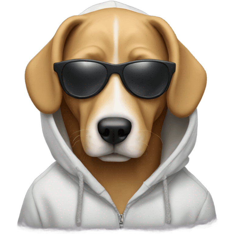 Dog wearing hoodie and sunglasses emoji