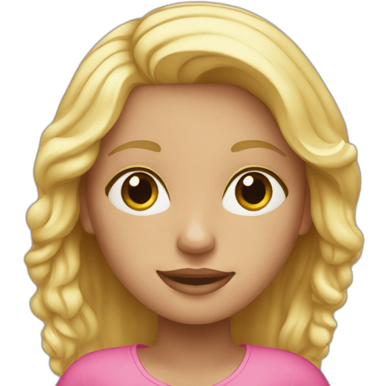 Blond girl using pink macbook emoji