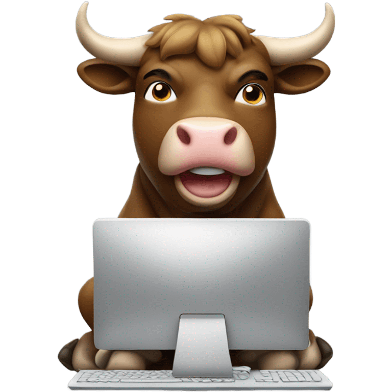 smiling bull using computer emoji