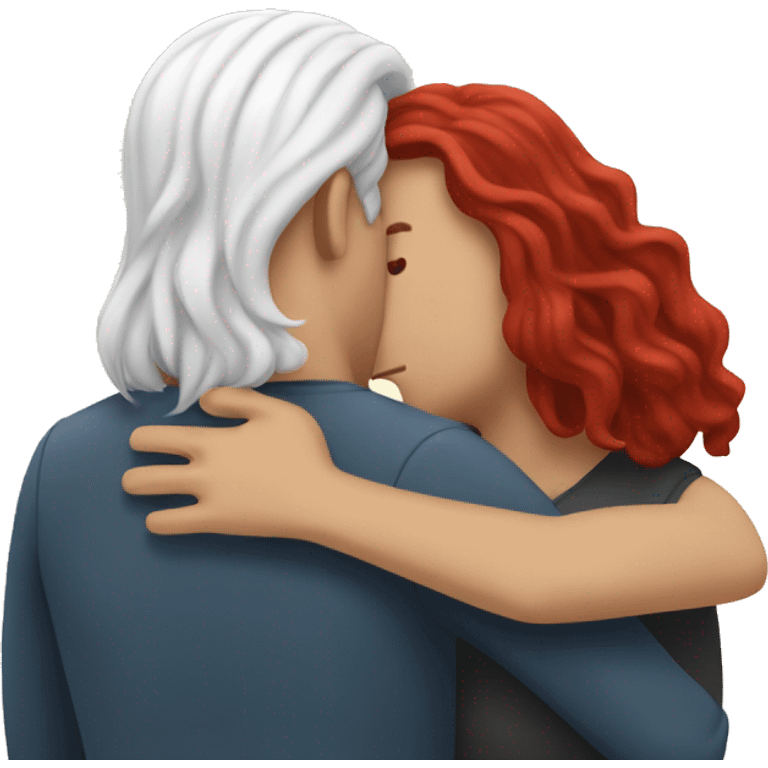 White Man with long hair hugging a white red hair woman emoji