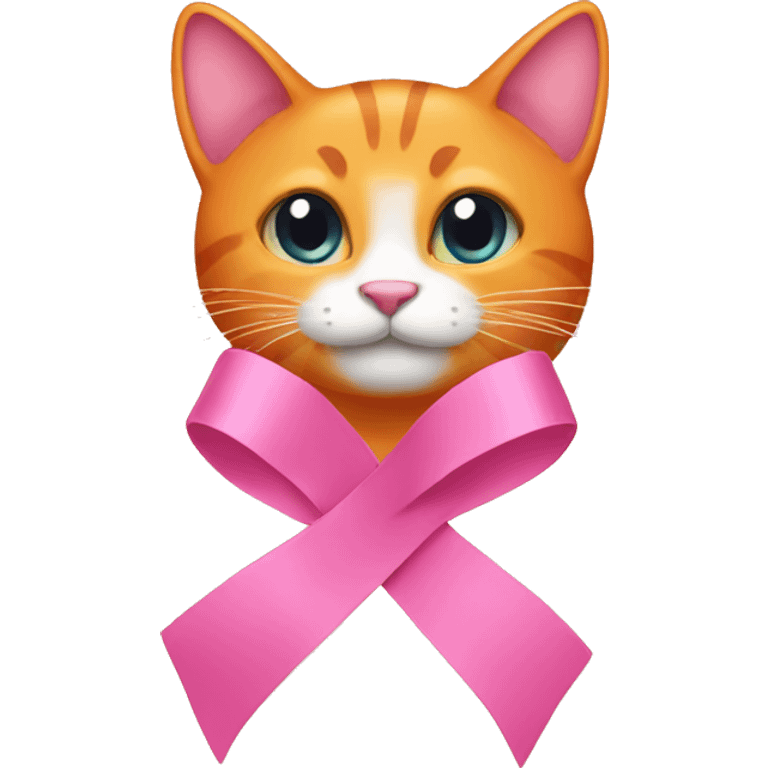 Pink ribbon with orange cat emoji