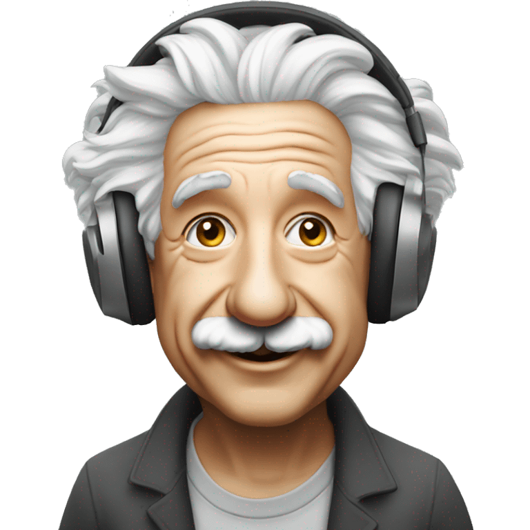 albert einstein happy listening music with just wireless headphones while walking somewhere emoji