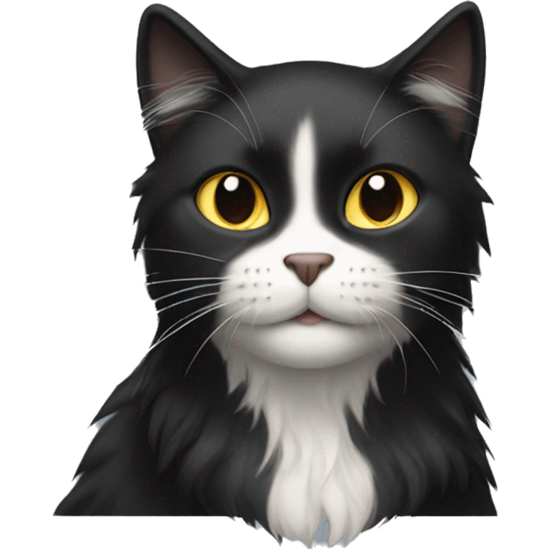 black cat long-haired with half white head emoji