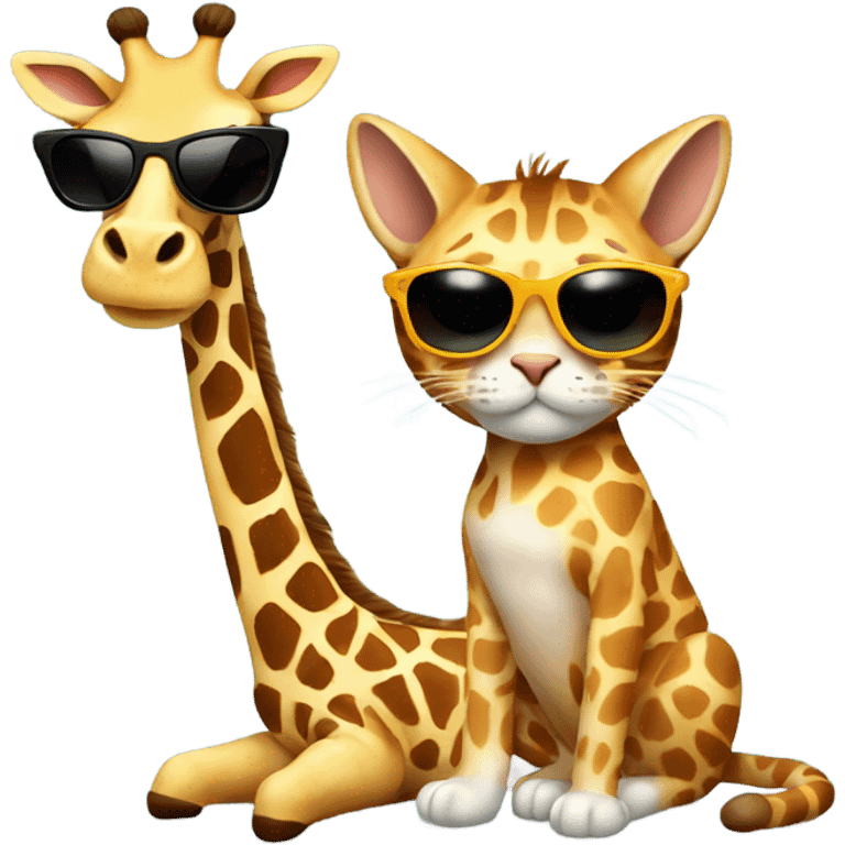 Cat with sunglasses sitting with a giraffe  emoji