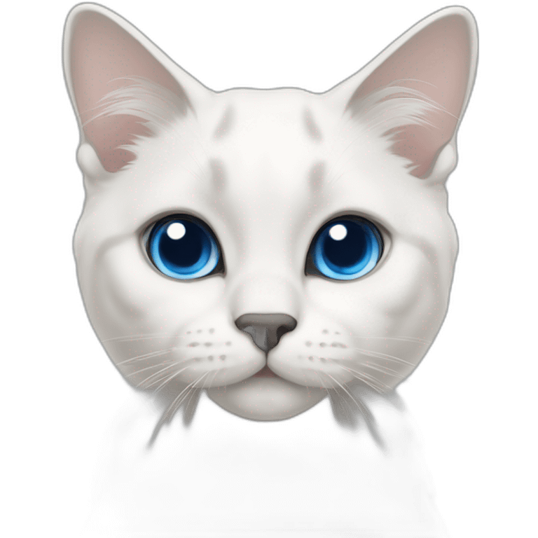 White scottish lop-eared cat with gray face nose and gray ears, blue eyes emoji