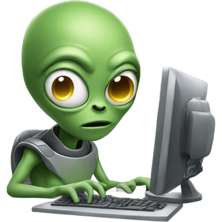 Alien typing on computer emoji